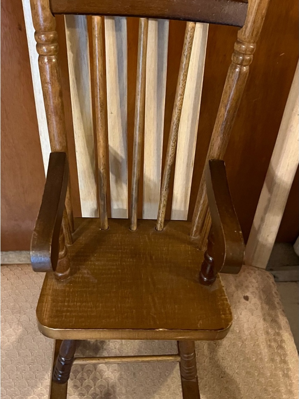 Wooden Doll Rocking Chair in Brown - Classic Spindle Back